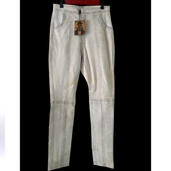 One Teaspoon Leather Distressed Vintage Wash Stitched Pants NWT - Picture 1 of 6
